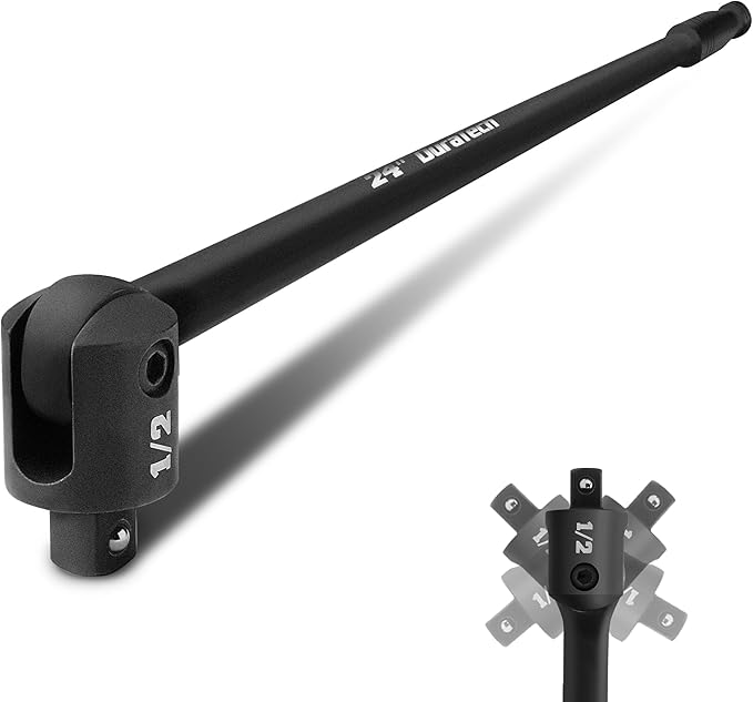 DURATECH Breaker Bar, 1/2'' Drive 24-Inch Breaker Bars Heavy Duty, with 240째 Flex Head, Spring-loaded Detent Ball, CR-MO Head, Premium Black Phosphate Finish