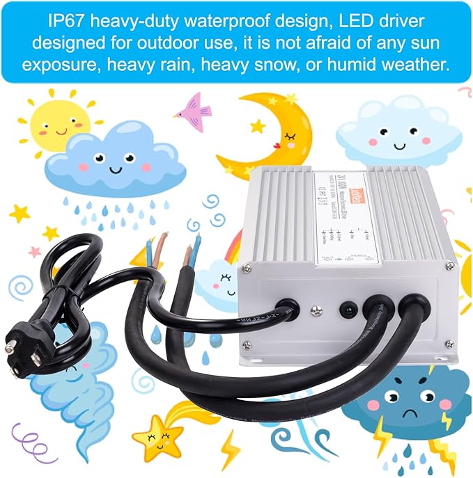 LED Driver 24V800W Waterproof Power Supply AC 90-130V to DC 24V33.3A Switching Power Supply IP67 Low-Voltage Transformer Suitable for Outdoor LED Lighting Fixtures and Any 24V DC Equipment