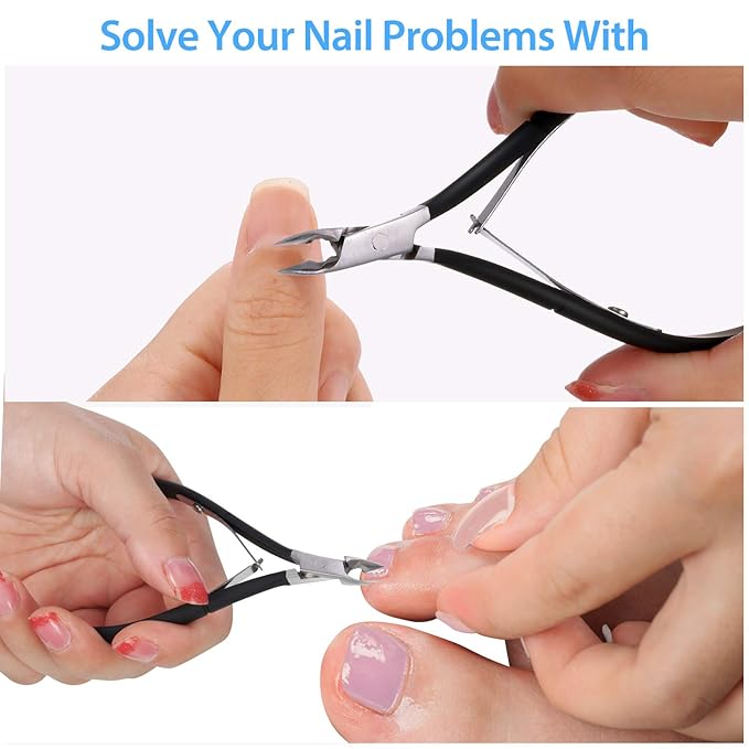 Mudder 3 Packs Cuticle Nippers Cutter Tool Stainless Steel Nail Cuticle Trimmer Remover with Pointed Blade Scissors Pedicure Manicure Tool for Fingernails Nails Care and Toenails(Black)