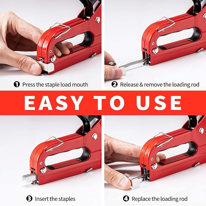 PHITRIC Upholstery Staple Gun Heavy Duty, 4 in 1 Stapler Gun with 1200 Staples, Power Finish Staplers, Manual Brad Nailer Power Adjustment Furniture Stapler Gun for Wood, Carpentry, Decoration DIY