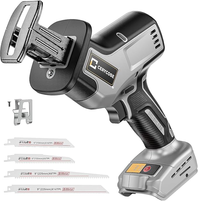 Cordless Reciprocating Saw Compatible with DeWalt 20V Max Battery, Brushless motor, Variable Speed 0-3000 Spm, Tool Free Blade Change, 4 Saw Blades for Wood/Metal/PVC Cuts (NO Battery)