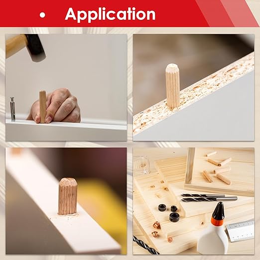 smseace Wooden Dowel Pins - 8 Sizes 1/4Inch 5/16Inch 3/8Inch Fluted Wooden Dowel Kit for Crafts, Furniture, Door, DIY