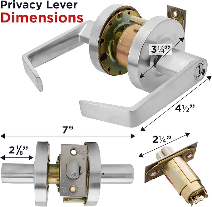 Heavy Duty Commercial Bathroom Door Handle with Lock | Privacy Commercial Door Locks | Grade 2 Restroom Lever | For Offices & Industrial Use | UL CUL & ADA ??Nickel Chrome Finish ??ANSI A156.2