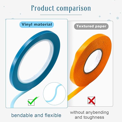 Xuniea 5 Rolls of Vinyl Tape Masking Tape Automotive Car Auto Paint for Curves, High Temperature Vinyl Low Tack(1/8 inch,Blue)