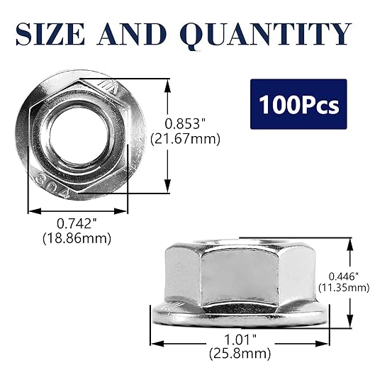 1/2-13 Serrated Flange Hex Lock Nuts 100Pcs 304 Stainless Steel 18-8, Full Thread, Hex Drive, Bright Finish by SG TZH