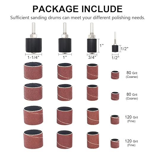 1”Long Sanding Drums and Sleeves Set with 1/4”Shank for Drill or Drill Press, Sanding Drum Kit,for Sanding Smoothing Shaping Polishing Groove Fiberglass Wood Metals,80,120 Grit-20pack
