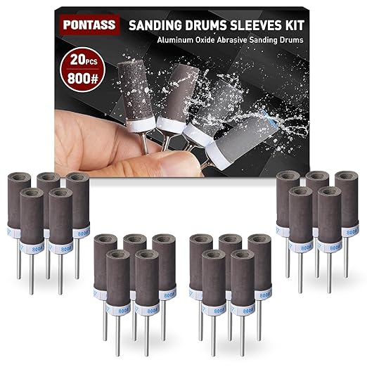 20Pcs 800 Grit Sanding Drums Sandpaper Sticks Set with 1/8"(3mm) Shank for Dremel Rotary Tool, Suitable for Metal Rust Removal/Jade Polishing/Stone Grinding