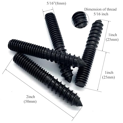 12 Pack 5/16-18 x 2 Inch Black Hanger Bolts Double Headed Bolts for Furniture Screws 50mm Length