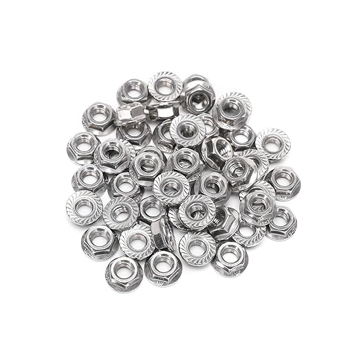 10 Pieces 3/8-16 Flange Nuts, 3/8-16 Serrated Hex Flange Lock Nuts, 304 Stainless Steel,Plain Finish