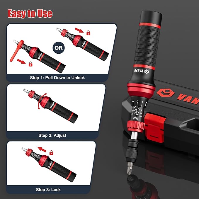 VANPO Torque Screwdriver, 10-60 in.lb, 24 Piece Inch Pound Torque Screwdriver Set with S2 Bits & T-bar Handle, 1/4??Drive Torque Wrench Screwdriver Set for Electronics,Bike Repair and Mounting