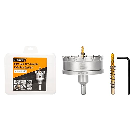 Hole Saw 3-3/8" (85mm) Heavy Duty Carbide with 2 Pilot Drill Bits - Metal Hole Cutter Cuts Stainless Steel, Iron, Copper, Brass, Plastic