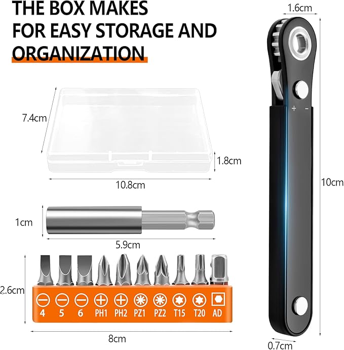 Right Angle Screwdriver Set Mens Gifts, Mini Ratcheting 90 Degree Offset Screwdriver Pocket Mini Low Profile Ratchet Wrench Bit Socket Set Sewing Machine Tool Stocking Stuffers Mens Gifts for Him