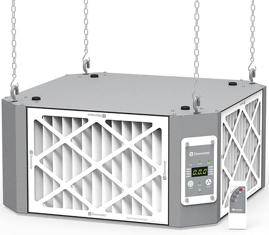 360째 Woodshop Air Filtration System Woodworking - 1050/1350 CFM, Built-in Ionizer, with Strong Vortex Fan, Shop Air Filtration for Garage, Works Shop, Dust Collectors System, Gray, KMF12D Pro
