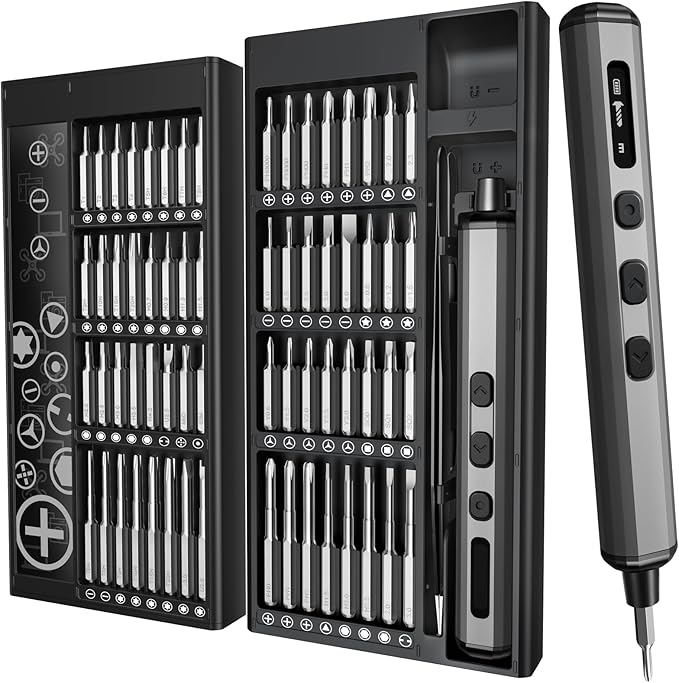 76 in 1 Mini Electric Screwdriver, Magnetic Precision Screwdriver Set with Battery Level/5 Torque Display, Power Screwdrivers Repair Tool Kit for iPhones, Laptops, Drones, Glasses, Watches