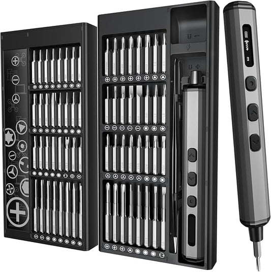 76 in 1 Mini Electric Screwdriver, Magnetic Precision Screwdriver Set with Battery Level/5 Torque Display, Power Screwdrivers Repair Tool Kit for iPhones, Laptops, Drones, Glasses, Watches