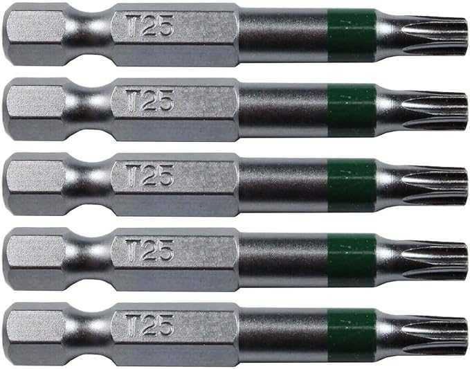 T25 Torx/Star Driver Bit - Color Coded 2" Torx/Star Drive Quick Change Shank Bit for Screws and Fasteners Requiring T25 Size Bits (5 Pack)