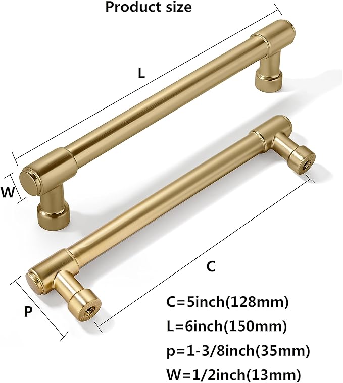 khtumeware 20 Pack Brushed Brass Cabinet Pulls 5 Inch(128MM) Hole Centers Kitchen Brushed Gold Cabinet Handles Cabinet Hardware Kitchen Handles for Cabinets Cupboard Handles Drawer Pulls