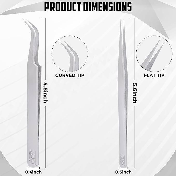 HADIZ Precision Tweezers Stainless Steel Extra Fine Pointed & Curved Tweezer for Craft Hobby Electronics Soldering Experimental Work Jewelry-Making Industrial Tweezer(2 pcs)