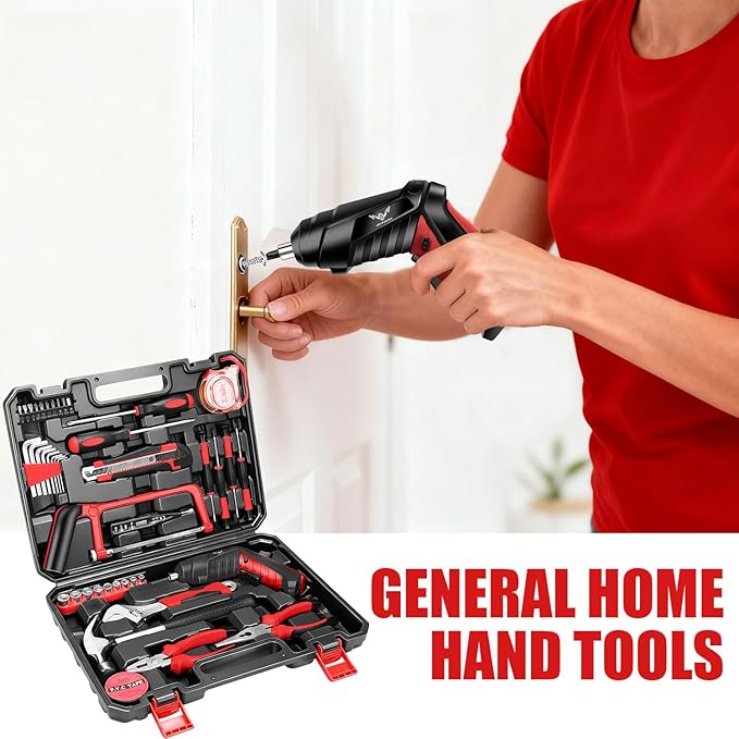 Electric Screwdriver with Tool Kit, 43 PCS Home Tool Set with Cordless Drill Driver, Hand Tool Kits for Home Office DIY Tools