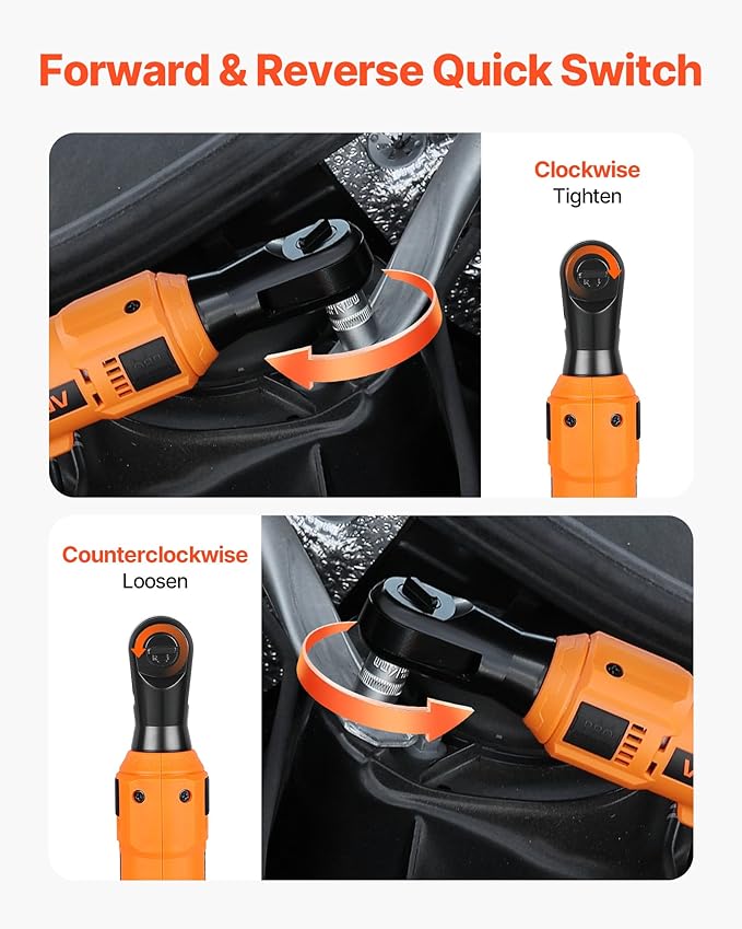 VEVOR Cordless Ratchet Wrench, 3/8 inch Drive, 230 RPM, up to 88 ft-lbs of Torque, Battery Powered Electric Ratchet Wrench Set with Two 2.0Ah Batteries, Charger, Sockets, Adaptors and Cloth Bag