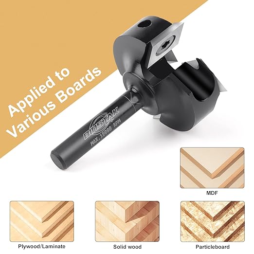 CNC Spoilboard Surfacing Router Bit 1/4" Shank, Slab Flattening Router Bit with 1-3/8" Cutting Diameter, 2+2 Flutes Insert Carbide Wood Planer Router Bits, Planing Bit for Woodworking
