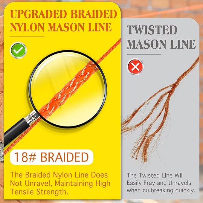 Mason Line with Handle,Twisted 540 FT #18 Braided Nylon Mason String with 5 Built-in Levels and Spool Construction Line,String Level Line Kit for Gardening Or Masonry Tools, Kite Twine String or DIY