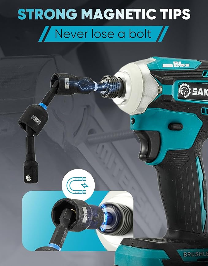 Magnetic Impact Nut Driver Set, Socket Set with Deep Driver Bit, Metric/SAE Sockets, 1/4'' Quick Change, Wing Nut Driver, Bit Extension Included, Nut Driver Set for Impact Drill