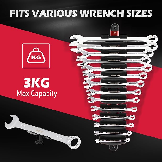 SEDY 14-Slot Magnetic Wrench Organizer Holder - Heavy-Duty Wrenchs Rack, Detachable Wrench Storage, Wall-Mounted Portable Tool Organizer for Toolbox Drawer Garages Workshops