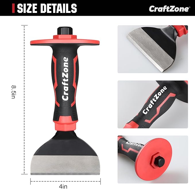 8-Inch Rock Chisel, Masonry Chisel with Protective Handle, Heavy Duty Flat Concrete Cold Stone Chisel for Brick Cutting, Demolition, Sculpting Chipping, and Breaking Mason Tools