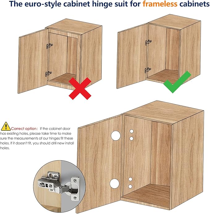 Ravinte 10 Pack 5 Pairs European Kitchen Cabinet Hinges Soft Close Insert Cabinet Door Hinges Heavy-Duty Frameless Adjustable Concealed Cabinet Cup Hinge