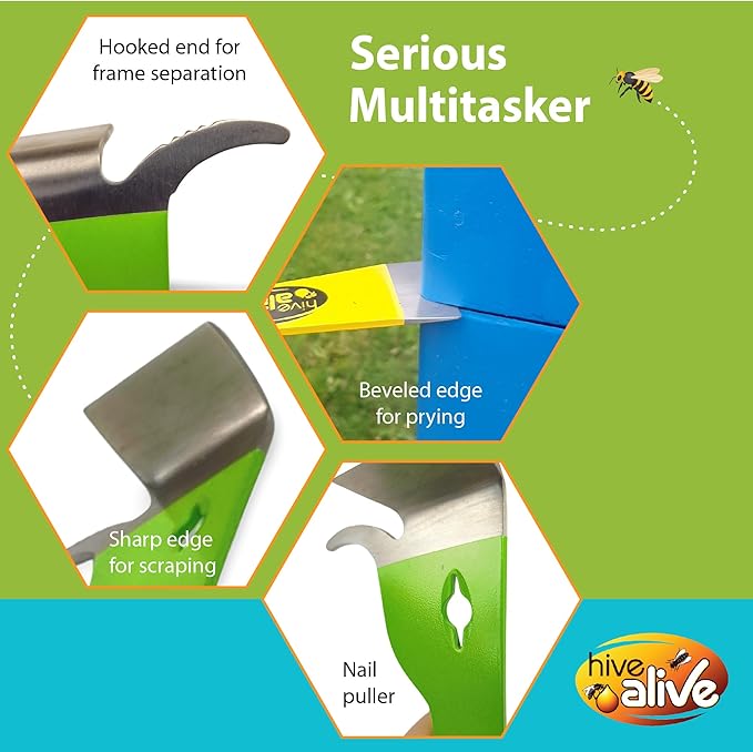 HIVE ALIVE 1 EZ Find Pro HiveTool ??Heat Treated 3mm Thick for Lasting Strength - Beekeeper Tools for Prying, Lifting, and Scraping. Its Multi-Color Easily Stands Out in Green Vegetation and Scrub