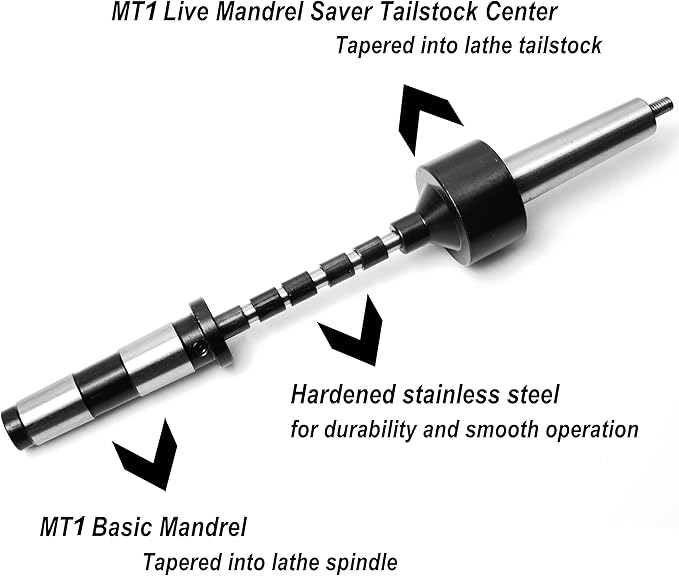 PM-002/MT1 Pen Mandrel Kit with 5pc Bush, 7mm Drill Bit and Mandrel Saver, MT1 for woodturning.