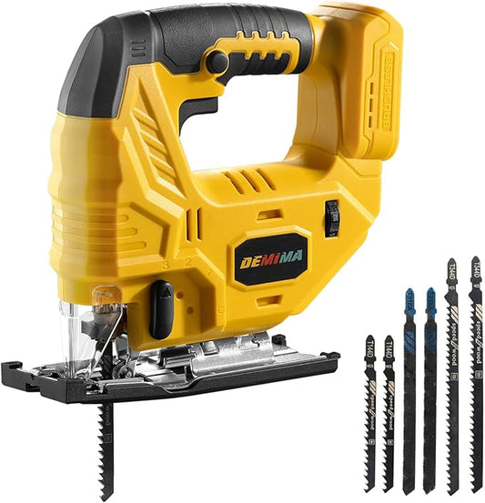 Cordless Jig Saw for De-Walt 20V Battery, 7 Speed Variable Up to 3200RPM, LED Light, 45° Bevel Cuts, 3 Orbital Motions, with Jig Saw Blade for Straight/Curve/Circle Cutting(Battery Not Include)
