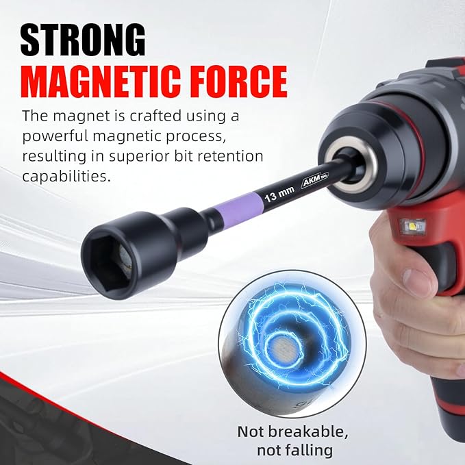 Nut Driver Set, Color-Coded Magnetic Nut Driver Set, 16 PCS Nut Drivers, 6 Inch, 1/4" Hex Shank, SAE & Metric, Extra Long, Nut driver set for Impact Drill with Storage Case