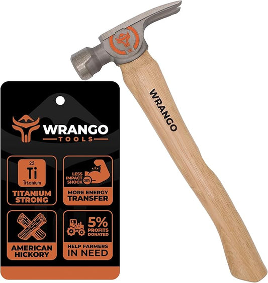 Wrango Tools Titanium Nailing Hammer ??14oz Head, 14.5in Wood Handle, Smooth Face, 38mm Diameter Pole