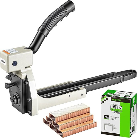 meite Box Stapler HB3515 Manual Carton Closer with 16 Gauge 5/8" Leg Carton Closing Staples(2,000pcs) for Corrugated Case Packaging, Accepts 1-3/8" Crown 5/8" Leg Staples, No Air Needed