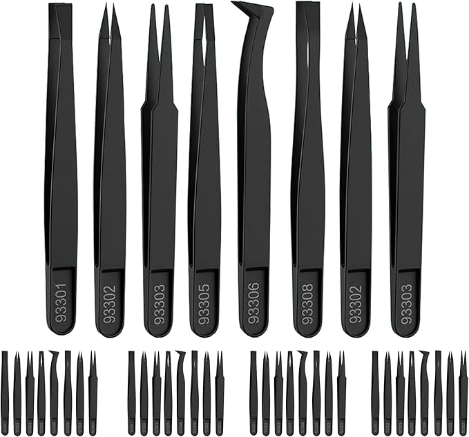 40Pcs（5set） ESD Plastic Tweezers Set Precision Tweezers Set ，Non-magnetic and Anti-Static Carbon fiber Tweezer Kits，for Craft,Electronics Repair,jewelry,Laboratory Work,And Used Etc