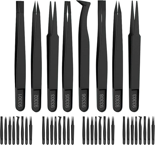40Pcs（5set） ESD Plastic Tweezers Set Precision Tweezers Set ，Non-magnetic and Anti-Static Carbon fiber Tweezer Kits，for Craft,Electronics Repair,jewelry,Laboratory Work,And Used Etc