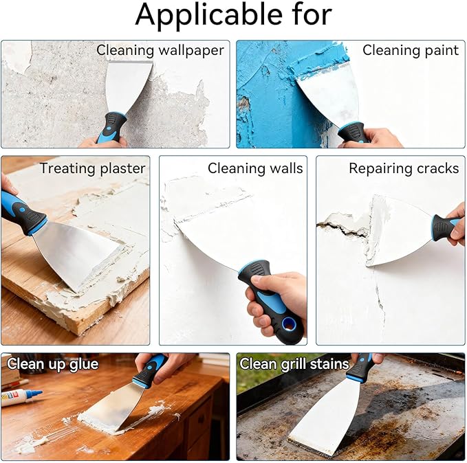 6 Pack Putty Knife Set ??Stainless Steel Spackle & Paint Scrapers (1", 1.5", 2", 3", 4", 5") | Flexible Metal Scraper Tools for Drywall Repair, Wallpaper Removal, Plaster & Adhesive