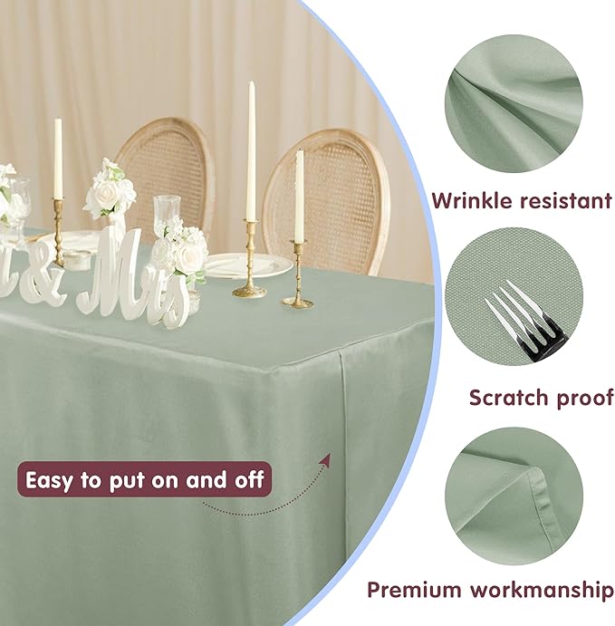 HolidayIdeas Fitted Table Covers for 6 Foot Tables - 72 x 30 Inch - 2 Pack Rectangle Table Clothes Polyester Fabric Table Cover for Folding Table, Parties, Holiday Dinner, Trade Show (Sage Green)