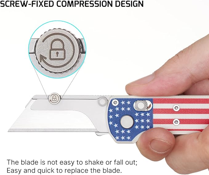 OKNIFE Otacle U1 Folding Pocket Utility Knife, Quick Change Box Cutter with Rail Lock, EDC Razor Knife with Pocket Clip for Office, Factory (Stars&Stripes)