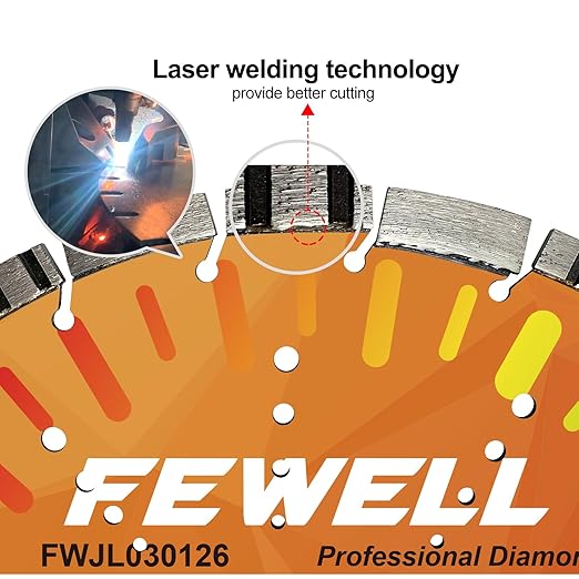 FEWELL 18" Concrete Diamond Saw Blade,Asphalt Diamond Blade Multi-Purpose for Cutting Hard Reinforced Concrete Asphalt Masonry Stone Terrazzo, Laser-Welded Segmented, 1"-20mm Bore