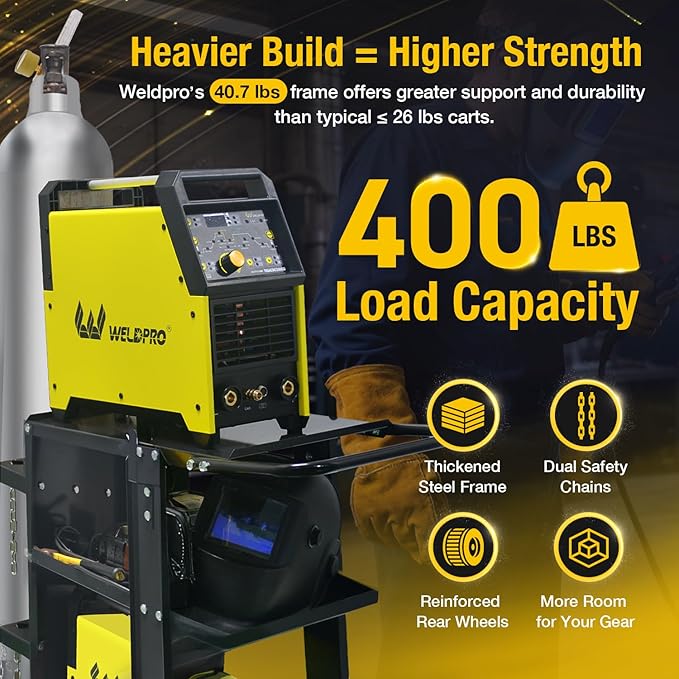 Weldpro Welding Cart for MIG Welder TIG Welder and Plasma Cutter, 3-Tier Heavy Duty welder Cart with 400Lbs Static Weight Capacity, 360째 Rolling Welding Trolley with Swivel Wheels