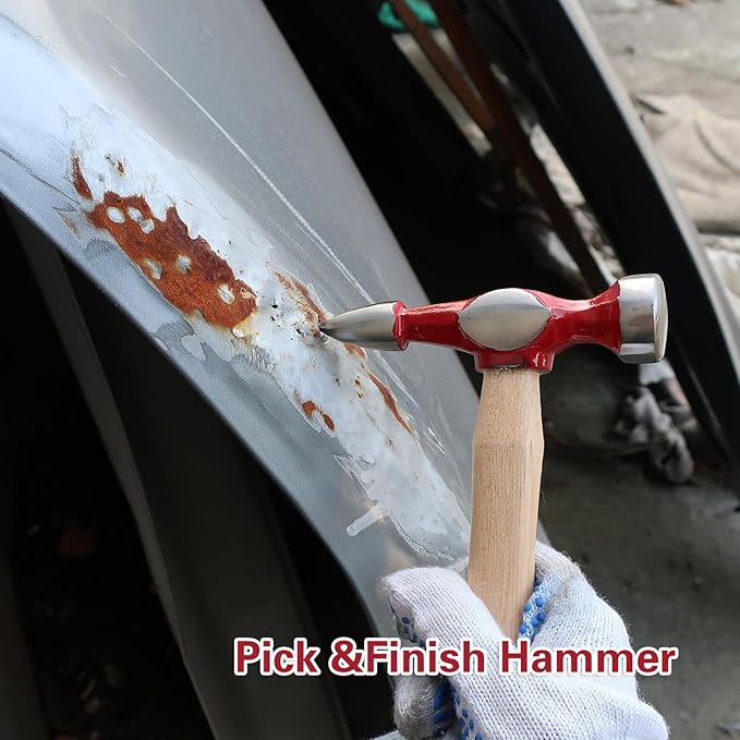 7 Piece Auto Body Repair Kit竊똇ammer and Dolly Tools with Carbon Steel on Wood Handles,Performance Heavy Duty Dollies Set,Roller Fixer Dent Remover Tool.