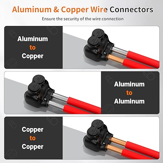 Joinfworld 2 Port Insulated Multi Tap Connector 350MCM-6AWG Wire Connectors Aluminum to Copper Wire Connectors Single Side Entry Black Electrical Cable Connectors with Slotted Allen Hex - 6 Pack