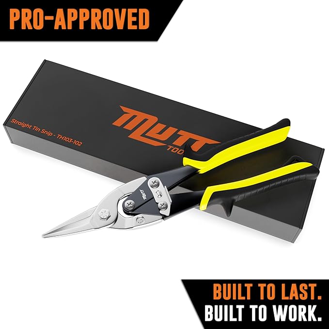 Mutt Tools 10" Heavy Duty Metal Cutting Shears - Professional Tin Snips for Sheet Metal, Stainless Steel & Aluminum - Straight Cut HVAC Scissors with Ergonomic Grip