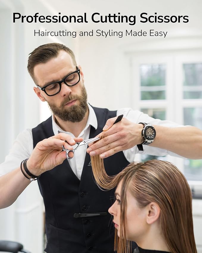 ULG Professional Hair Cutting Scissors 6.7?? Japanese 440C Stainless Steel, Barber Shears with Adjustable Tension Screw, Ergonomic Offset Handle, Razor Sharp Blades for Salon & Home Use