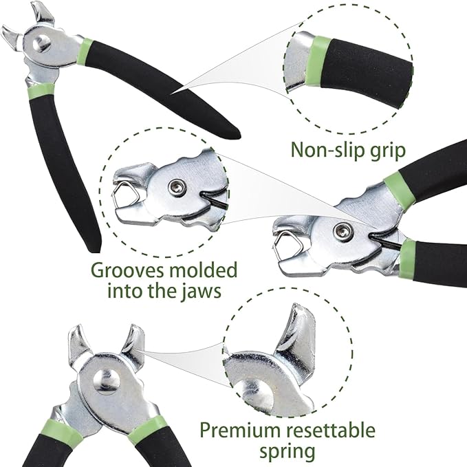 Hog Ring Pliers Kit with 500 Pcs 3/4" Galvanized Steel Hog Rings,Straight Hog Ring Pliers Kit for Fencing and Auto Upholstery,Bagging,DIYCraft,Furniture(Green)