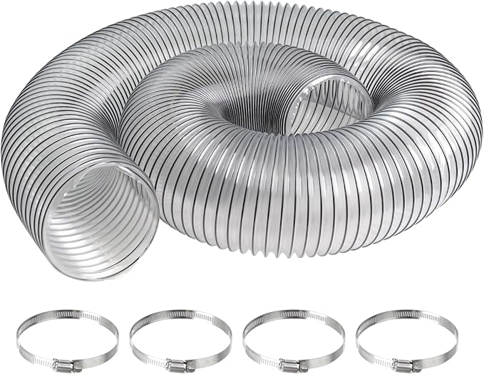 PVC Dust Collection Hose 6" x 10', Puncture Resistant 6 Inch Dust Collector Hose for Shop Vacuum,Woodworking Dust Collection Systems,Flexible Clear PVC Fume Debris Dust Hose Tube w/Carbon Steel Wire