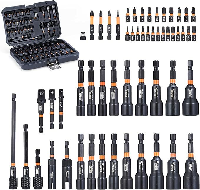 HARDELL Magnetic Nut Driver Set 55PCS, 1/4" Impact Driver Bit Set, Deep Nut Drivers for Impact Drill, Socket Adapters, Screwdriver Bit, Quick-Release Extension, Wing Nut Driver, Magnetizer